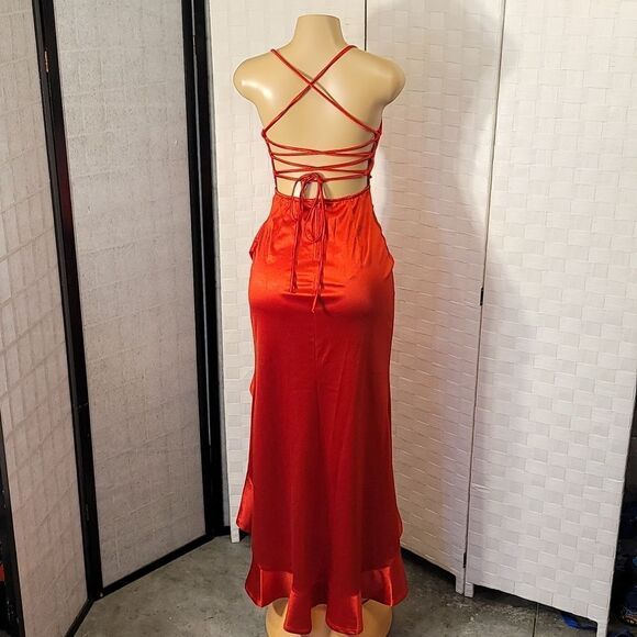 BRAND NEW CRYSTAL DOLL  BAE RUFFLE HEM SATIN SLEEVELESS DRESS - Picture 12 of 16